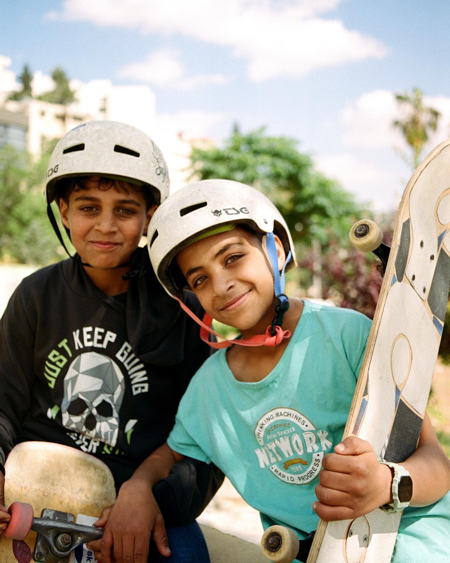 Two young skaters at 7Hills skatepark, Amman